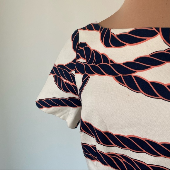 Anthropologie Maeve Nautical Rope Print Keyhole Bow-Back Shift Mini Dress Size 2 - Picture 9 of 11